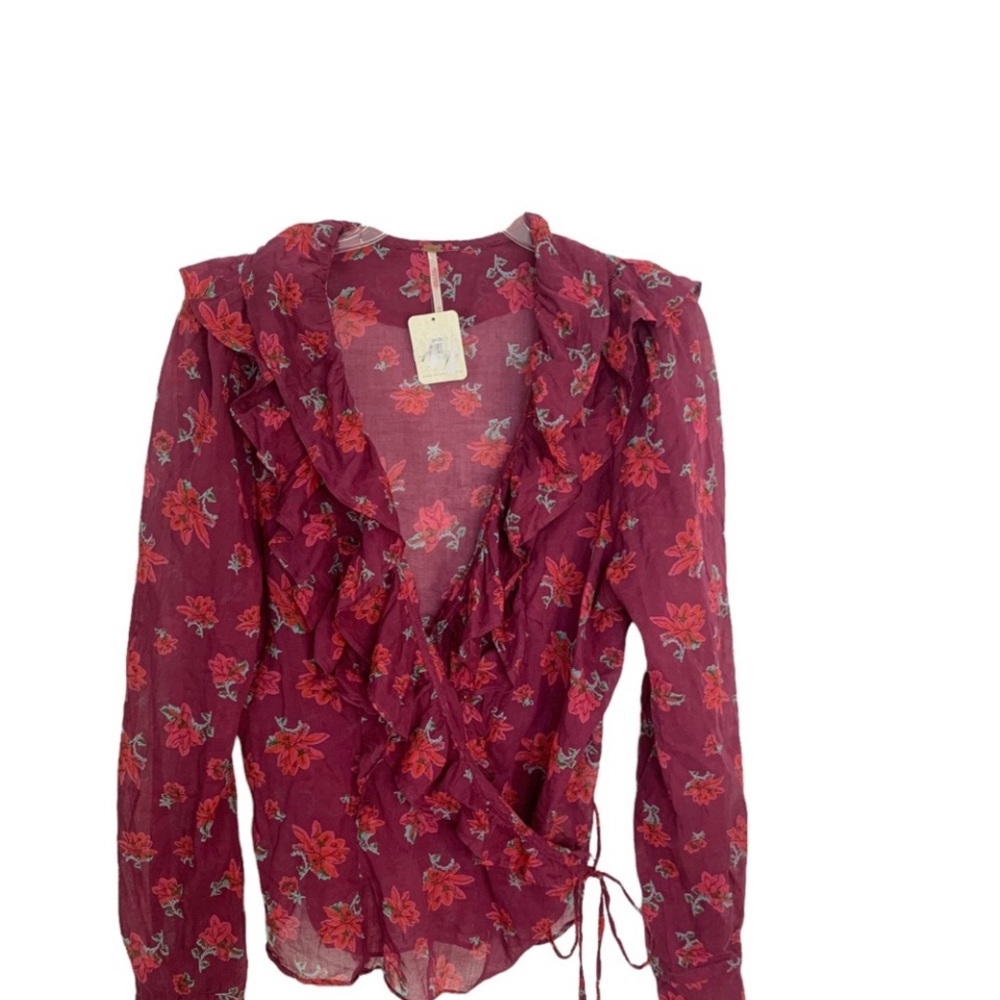 Free People Amanda Cotton Floral Ruffle Wrap Top XL, never worn except trying on